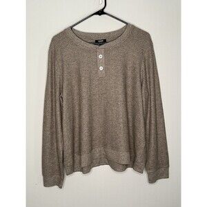 Alfani Top Women's Large Brown Long Sleeve Waffle-Knit Henley Pajama Shirt only